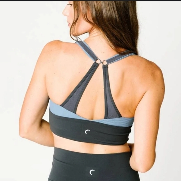 Zyia Active Storm Parallel Luxe Blue Ribbed Adjustable Sport Bra, Size Small - Picture 2 of 10